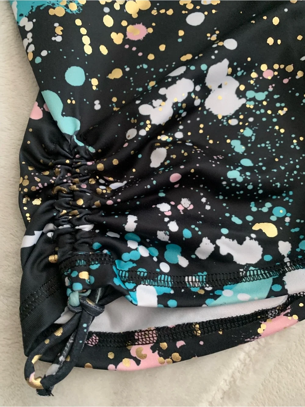 NWT - Justice Girls' Splatter Paint on Black Reversible Sports Bra & Bottom